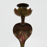 Pair of old bronze cobra candle holders with detailed engraving. Around 1950