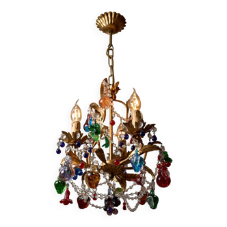 Lustre vintage en laiton et verre de Murano