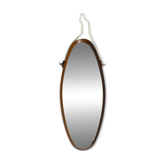 1960s oval large teak wall mirror with thick nylon rope | Made in Italy
