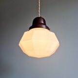 Art Deco pendant light in faceted white opaline, 1920