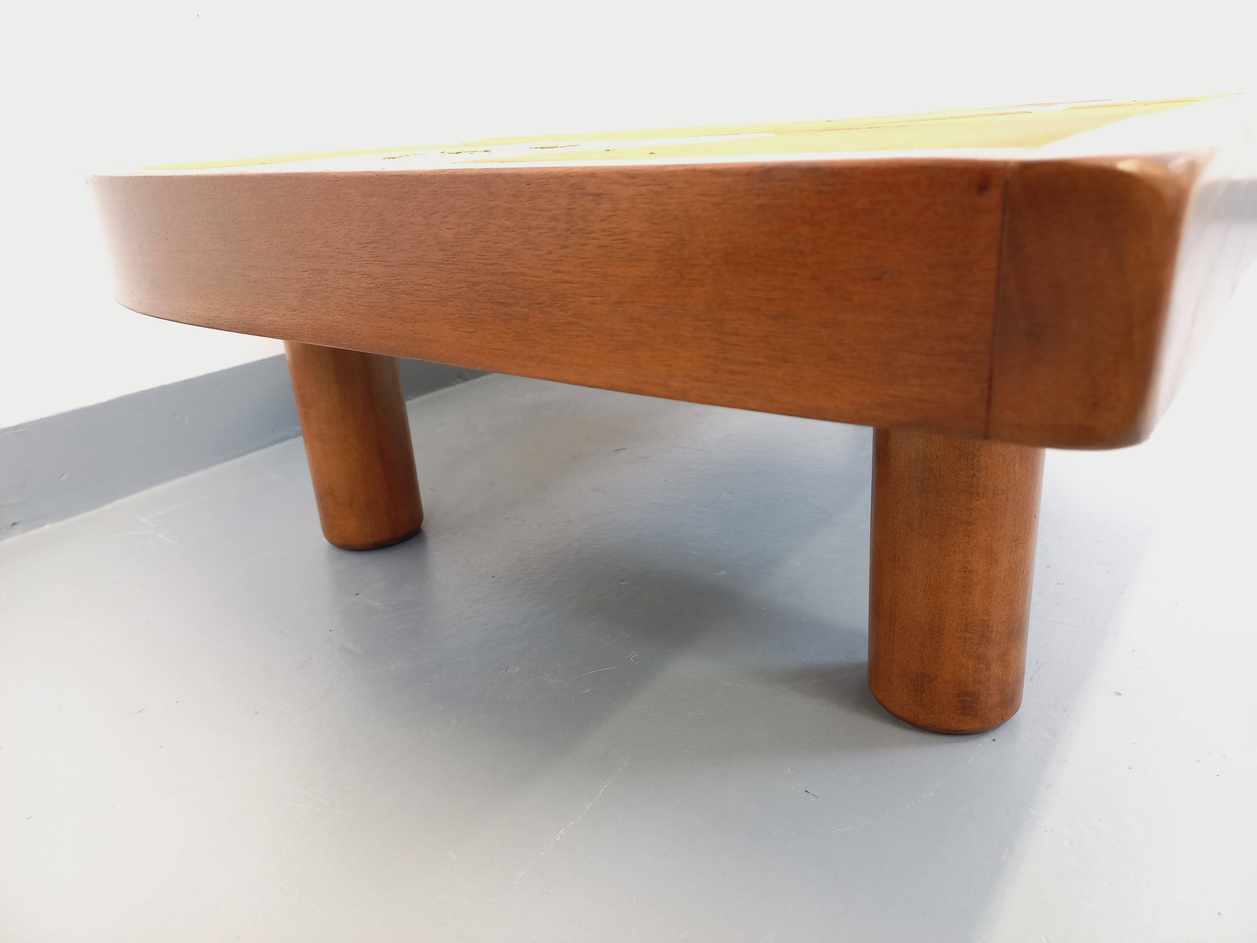 Barrois vintage shell-patterned comma coffee table in wood and ceramic.