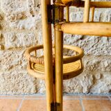 Vintage folding plant holder in bamboo and rattan, circa 1970's