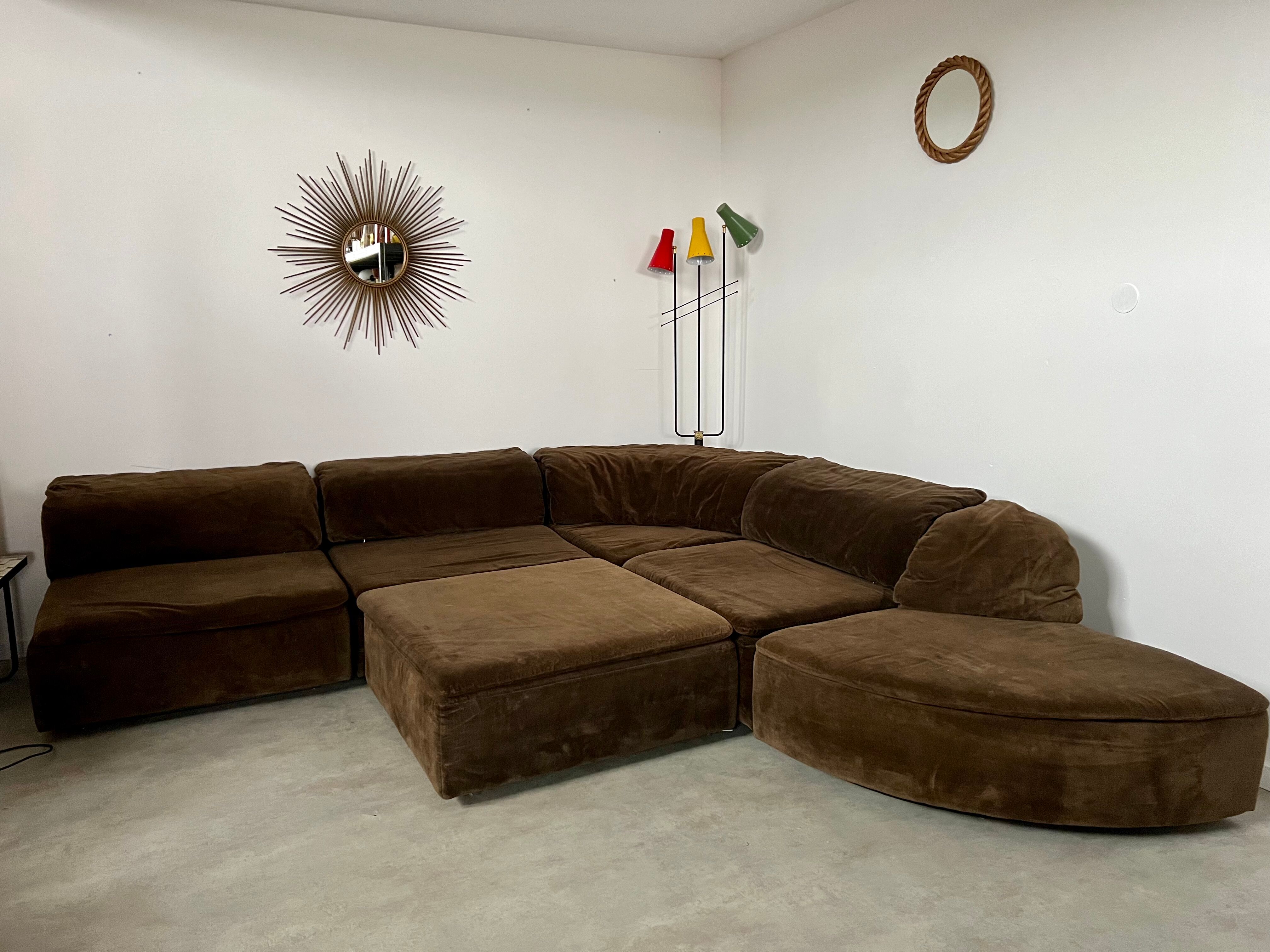 Old vintage modular sofa 6 elements of the 70s velvet / design