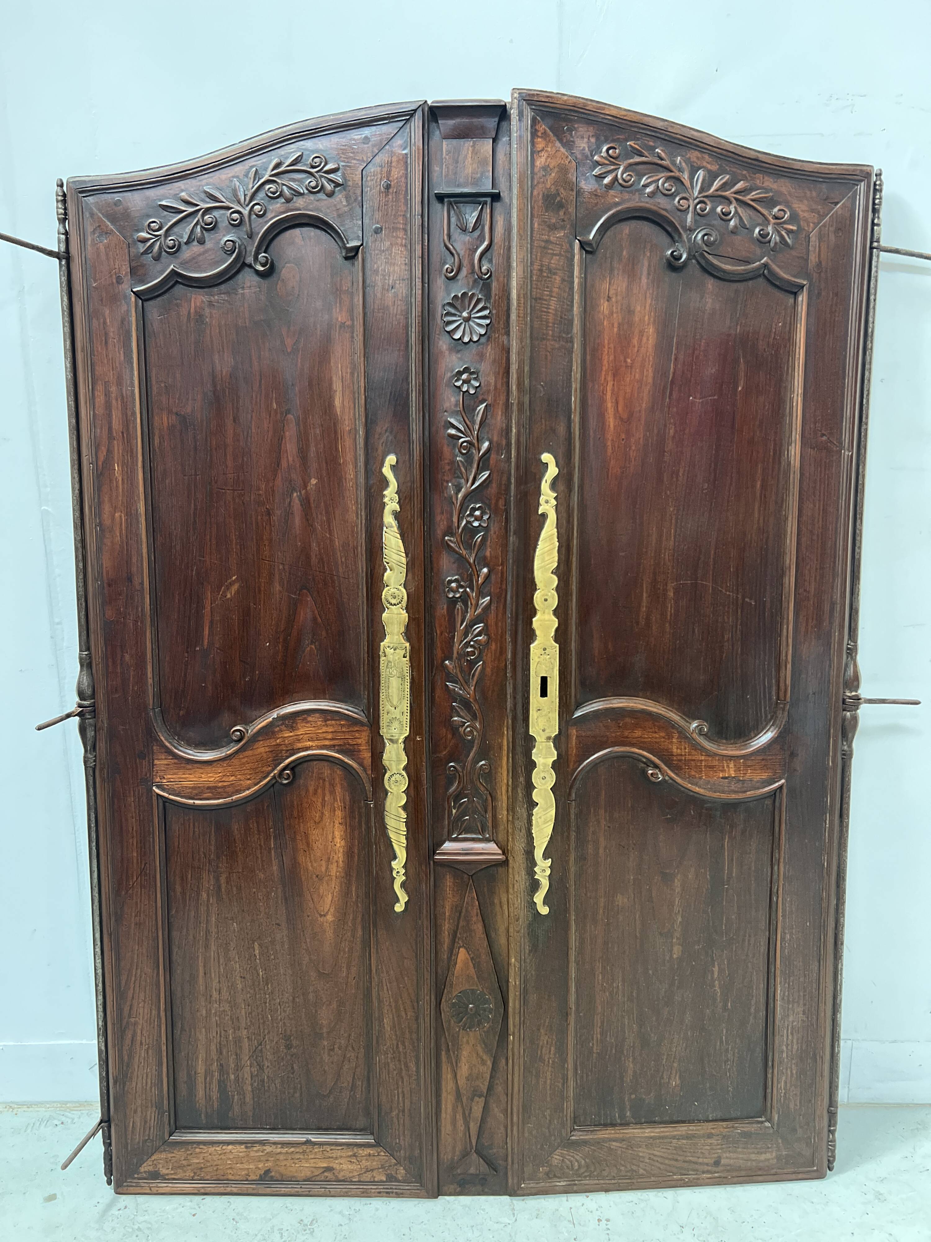Antique pair of 18th century solid oak cabinet doors