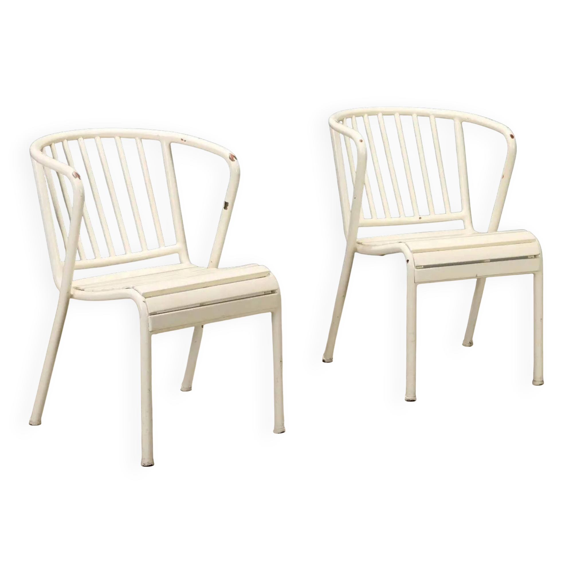 Vintage white enamel metal chairs, Italian design, 1970s-1980s.