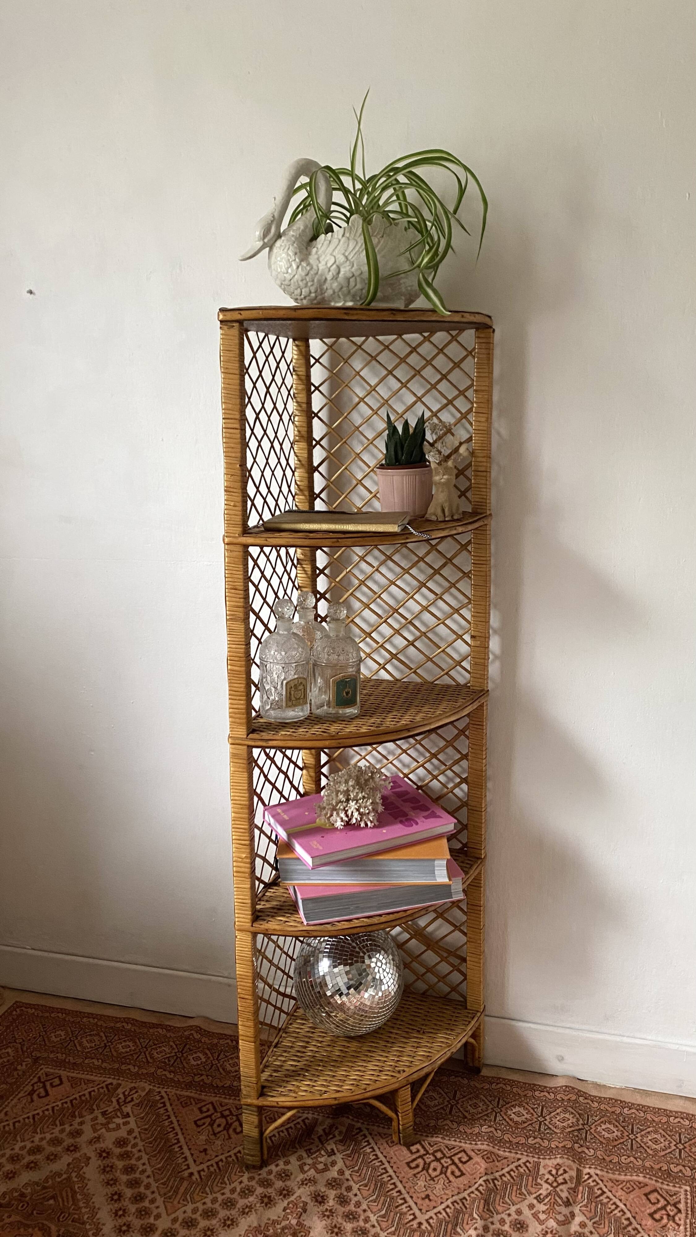 rattan corner shelf from the 60s and 70s