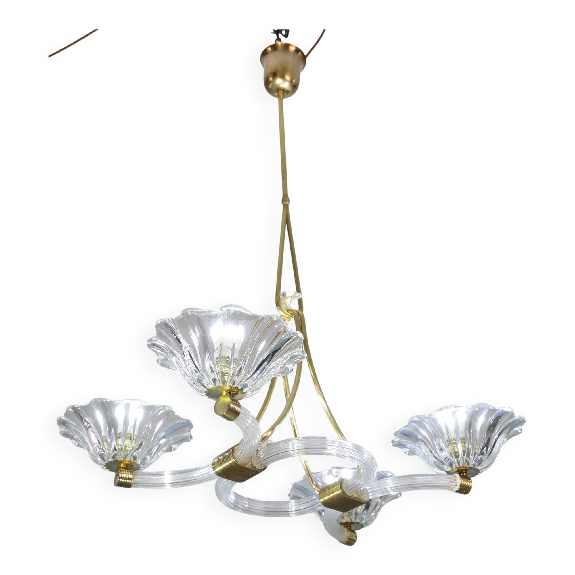 Extraordinary Art Deco Murano Glass and Bronze Chandelier by Barovier&Toso, 1950
