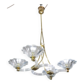 Lustre en verre de murano et bronze art déco extraordinaire par barovier&toso, 1950
