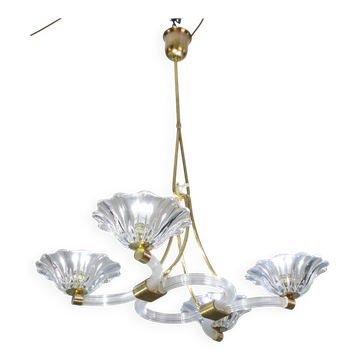Extraordinary Art Deco Murano Glass and Bronze Chandelier by Barovier&Toso, 1950