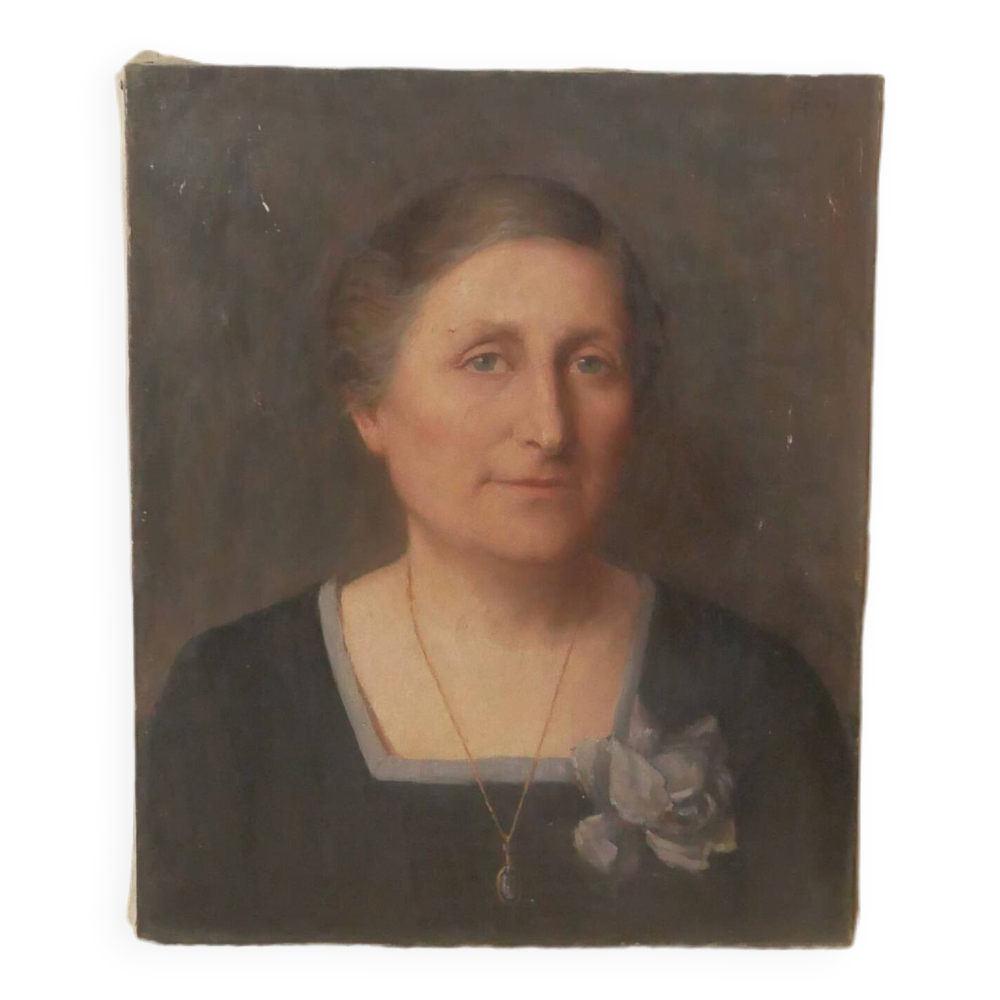 Painting portrait oil on canvas decoration country chic woman painted face bohemian flea market spirit