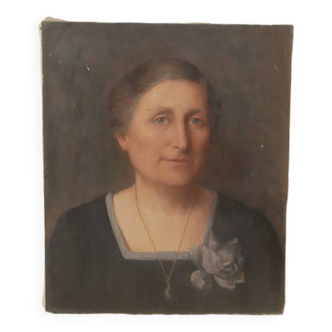 Tableau portrait huile sur toile décoration campagne chic femme peinte visage esprit brocante bohème