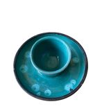 Green enameled egg cup candle holder