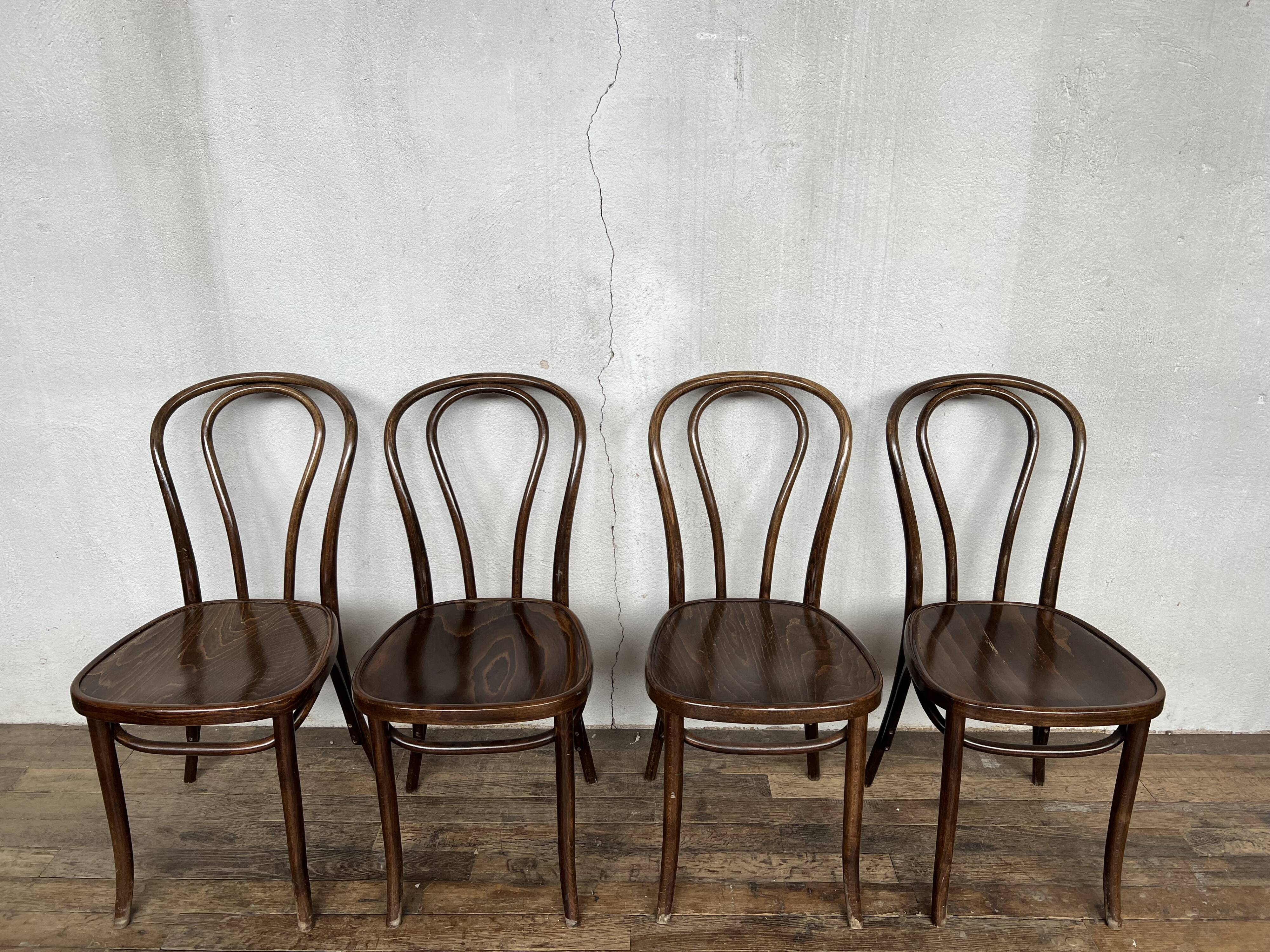 Series of 8 bistro chairs troquet wood curved vintage 1960