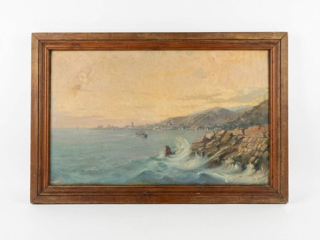 Marine painting by Georges Capgras, 1898, canvas by Paul Foinet, Paris.