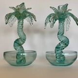 Pair of bubble glass "palm tree" candlesticks