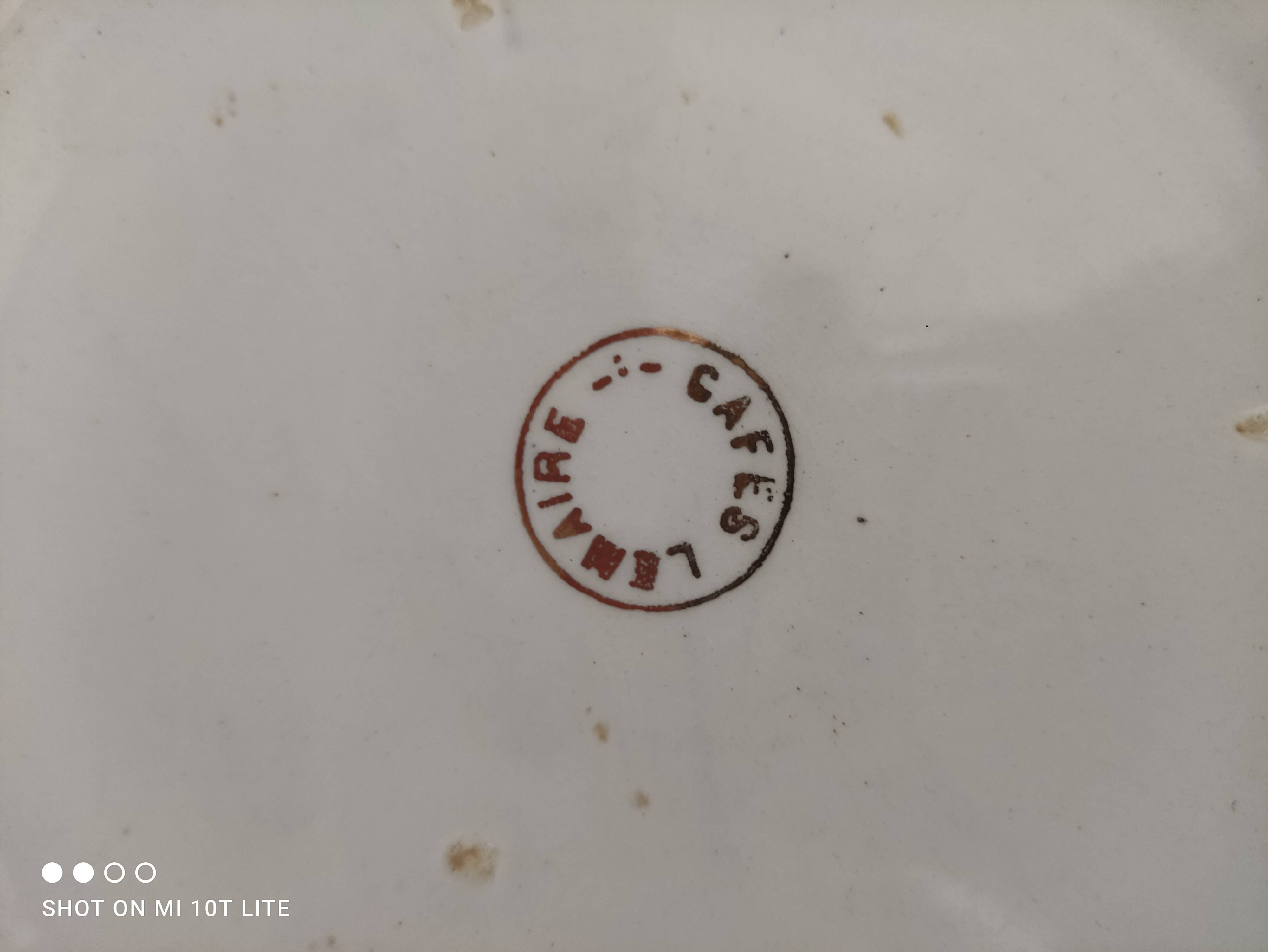 Soup tureen in water green with golden frieze, Cafés Lemaire.