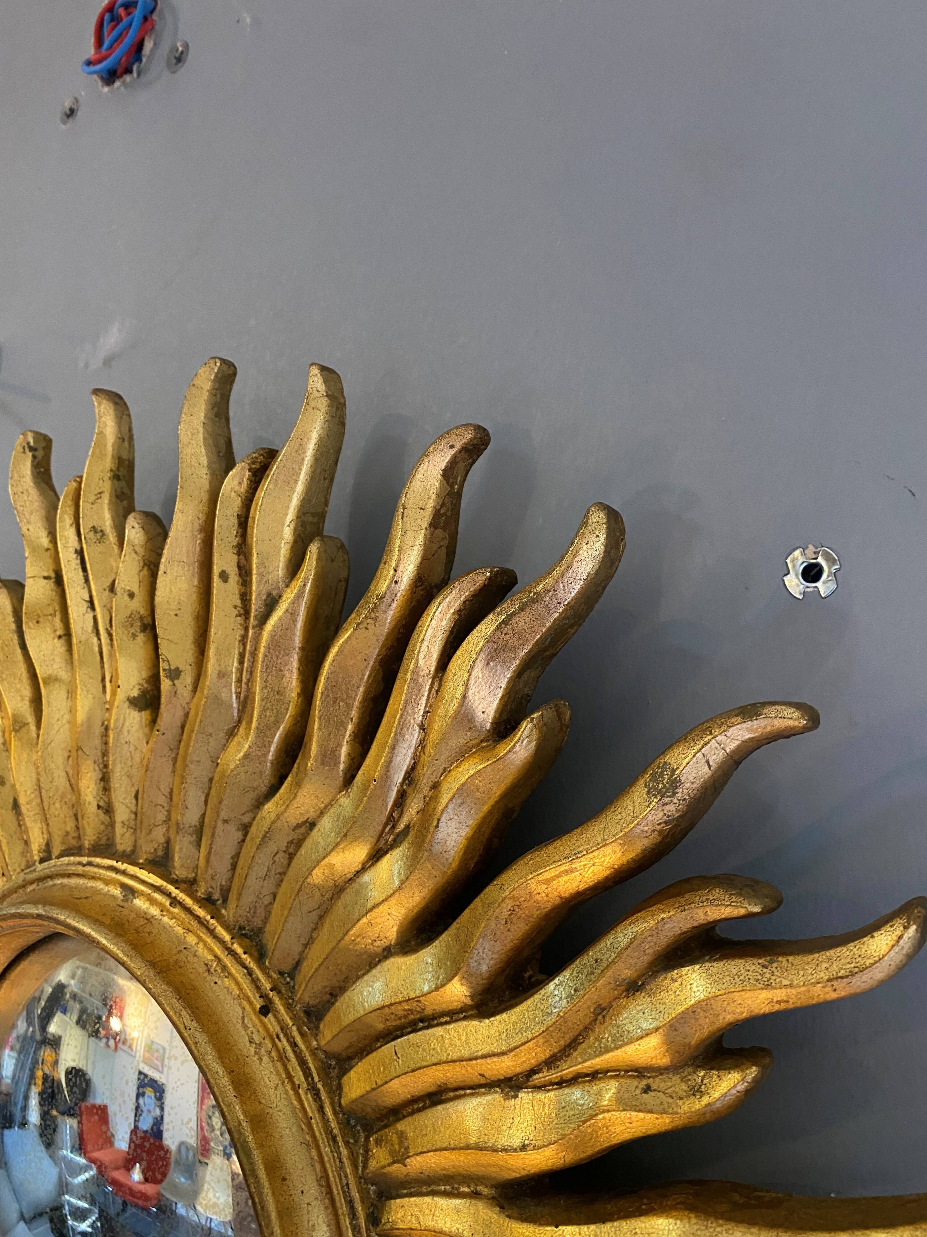 Large sunburst mirror, witch's eye shape, 50cm diameter, convex, vintage 1960s