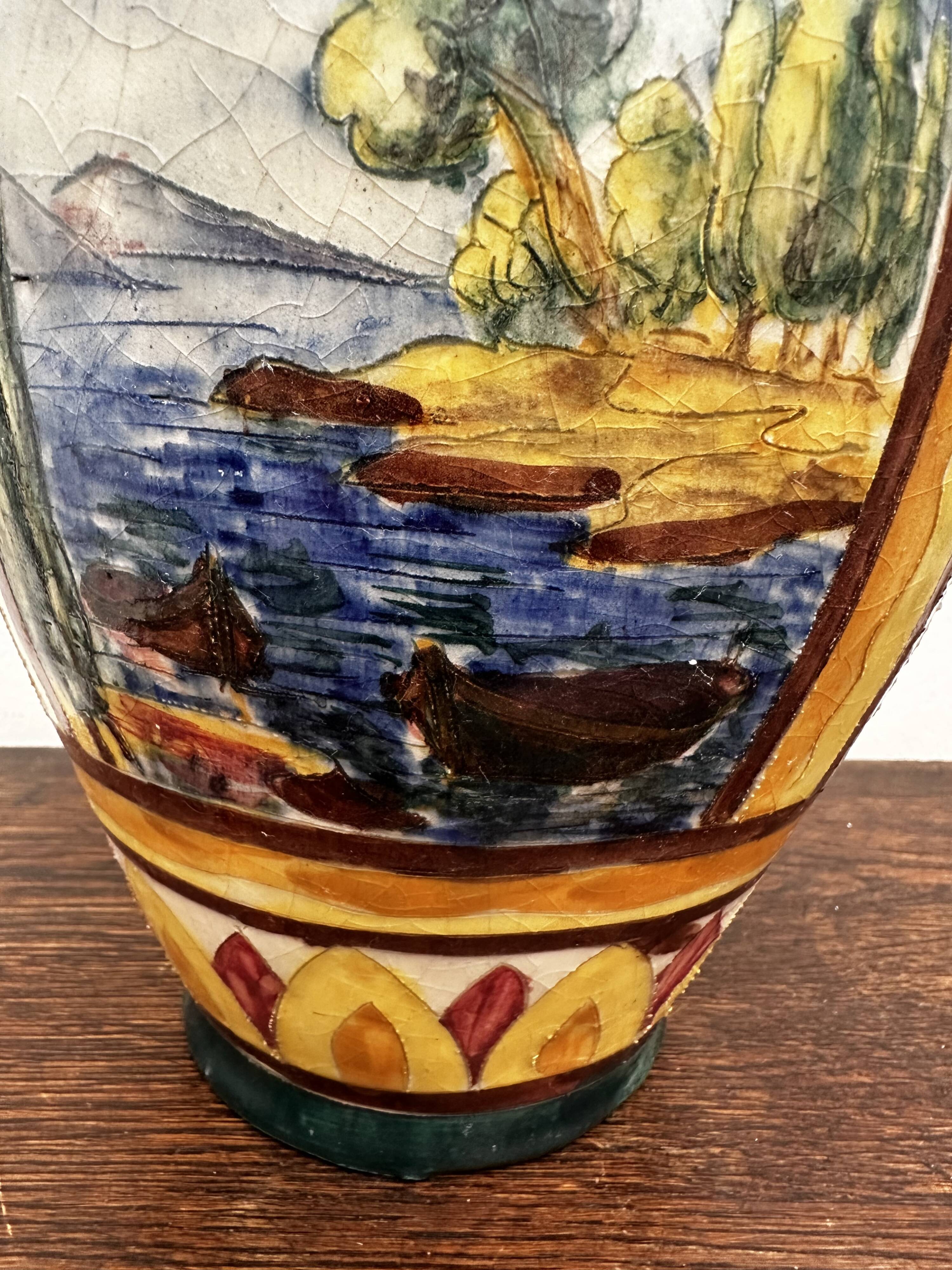 Grande amphore italienne en terre cuite décor polychrome
