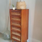 Wood and rattan scandinavian dresser