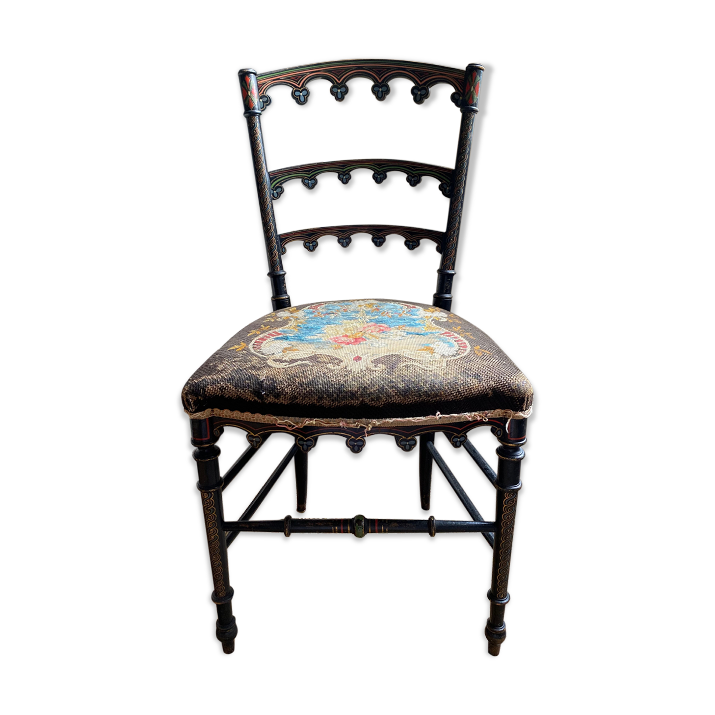 Antique chair napoleon III tapestry and painted wood
