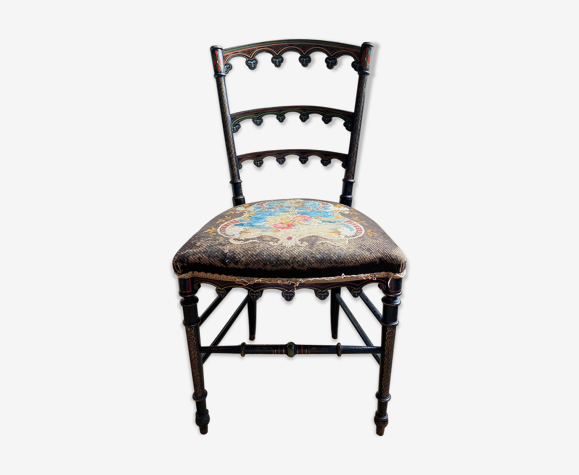 Chaise ancienne Napoléon III tapisserie et bois peint