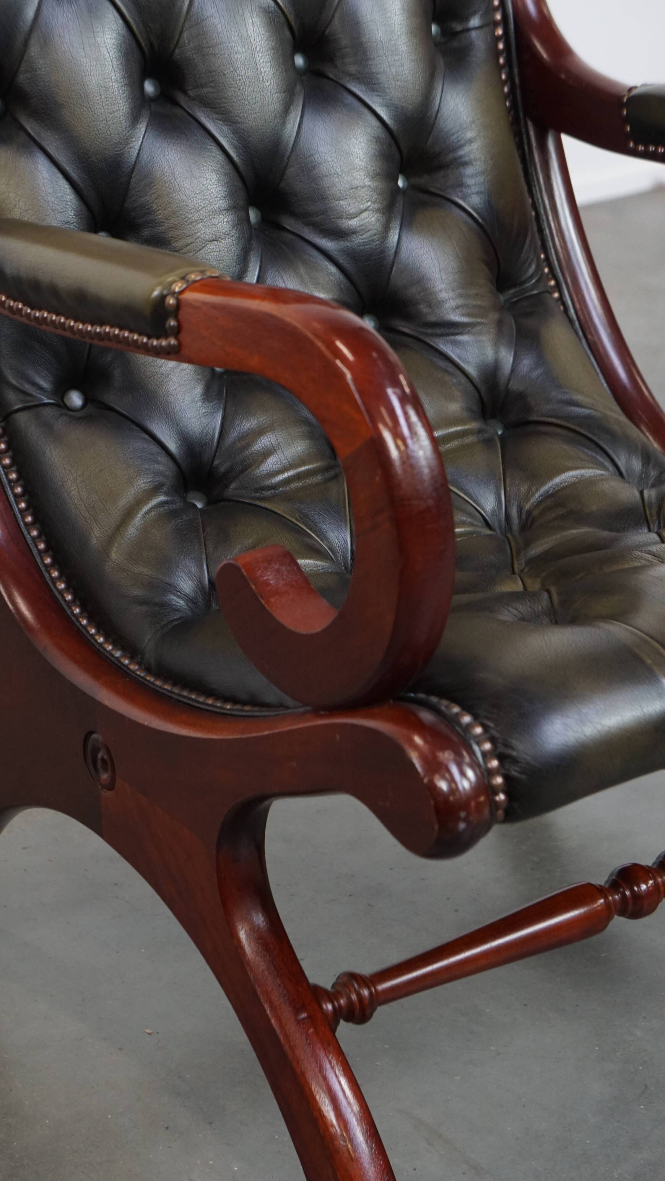 Green Cowhide Leather English Chesterfield Armchair