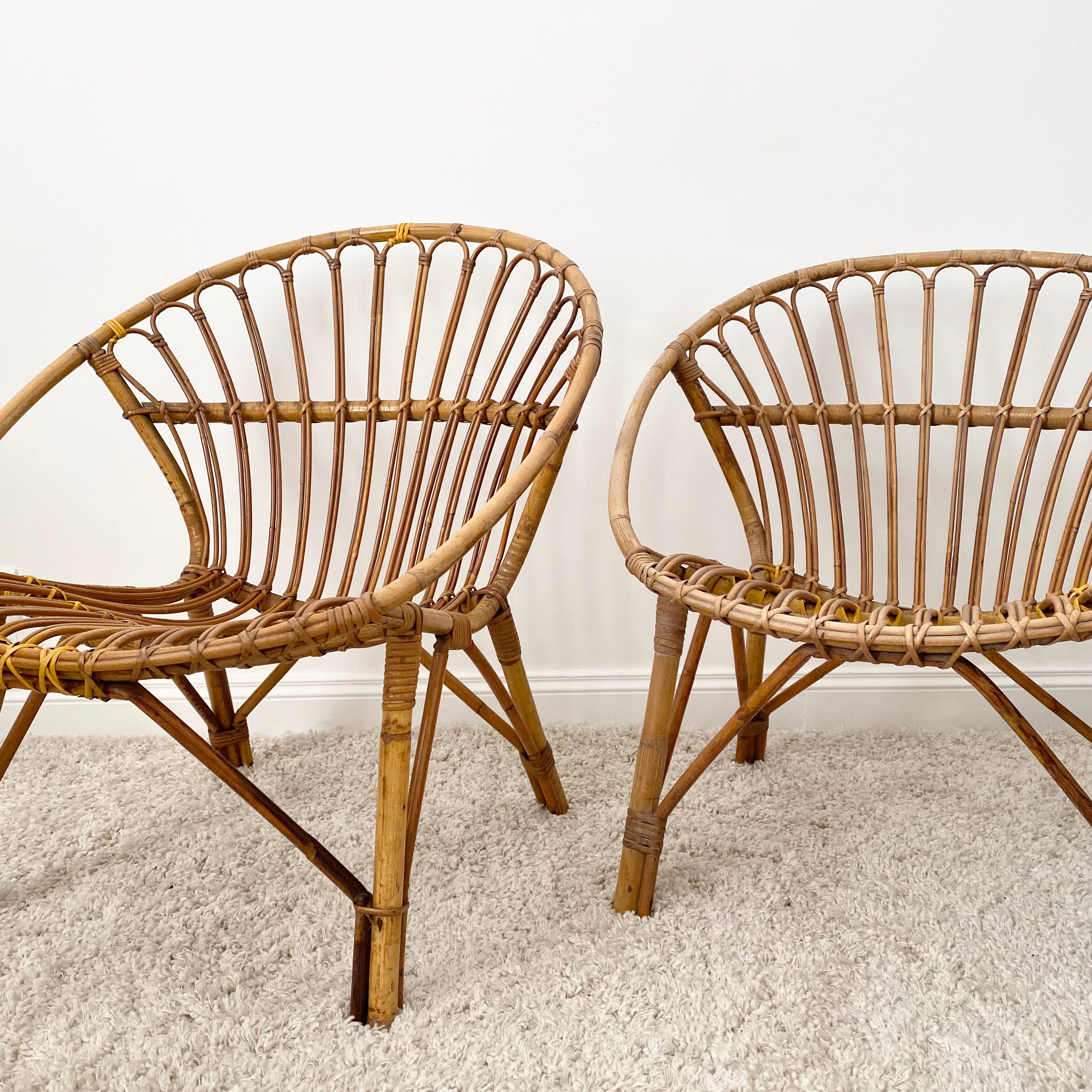 Vintage rattan shell armchair