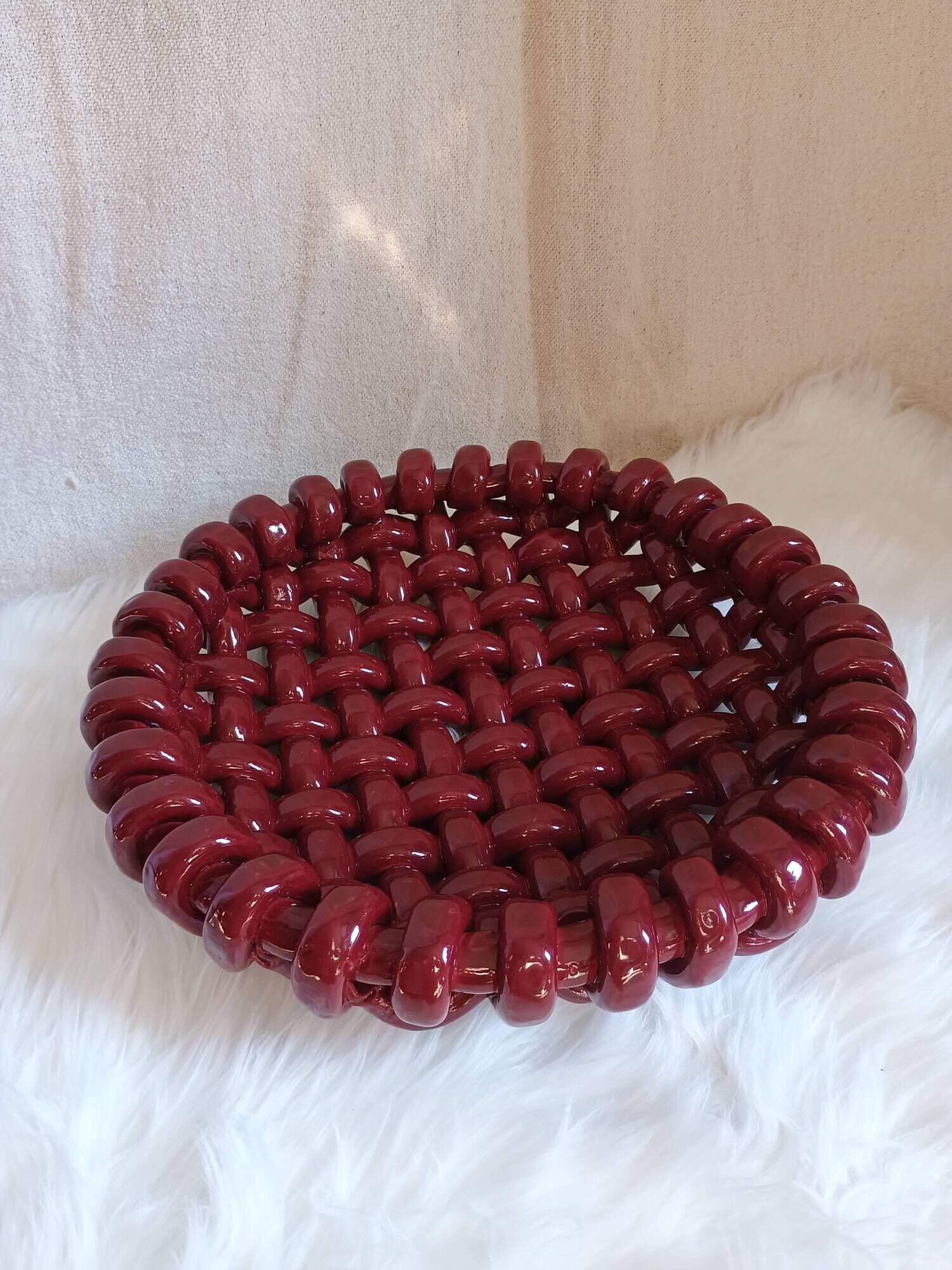 Corbeille à fruits tressée Jérôme Massier Vallauris bordeaux