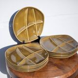 Service plate with ceramic compartment Salins France X 11, cheese plate, green plate