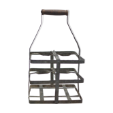 Bottle holder with 4 slots in galvanized zinc with wooden handles