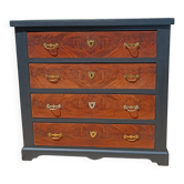 Commode ancienne relookée noir mat & bois aux tons chaleureux