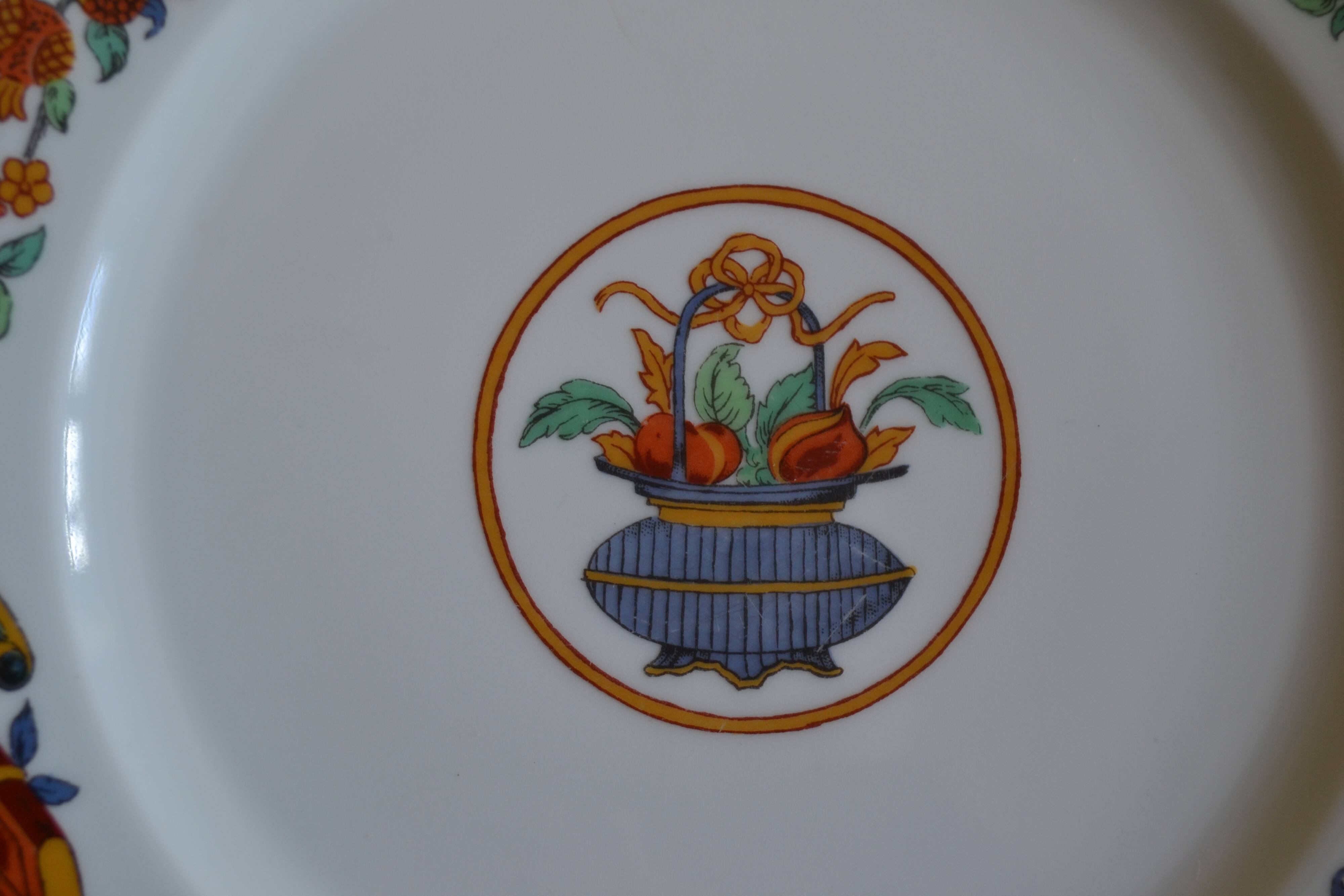 Limoges porcelain Haviland 6 flat plates decor "In the basket"