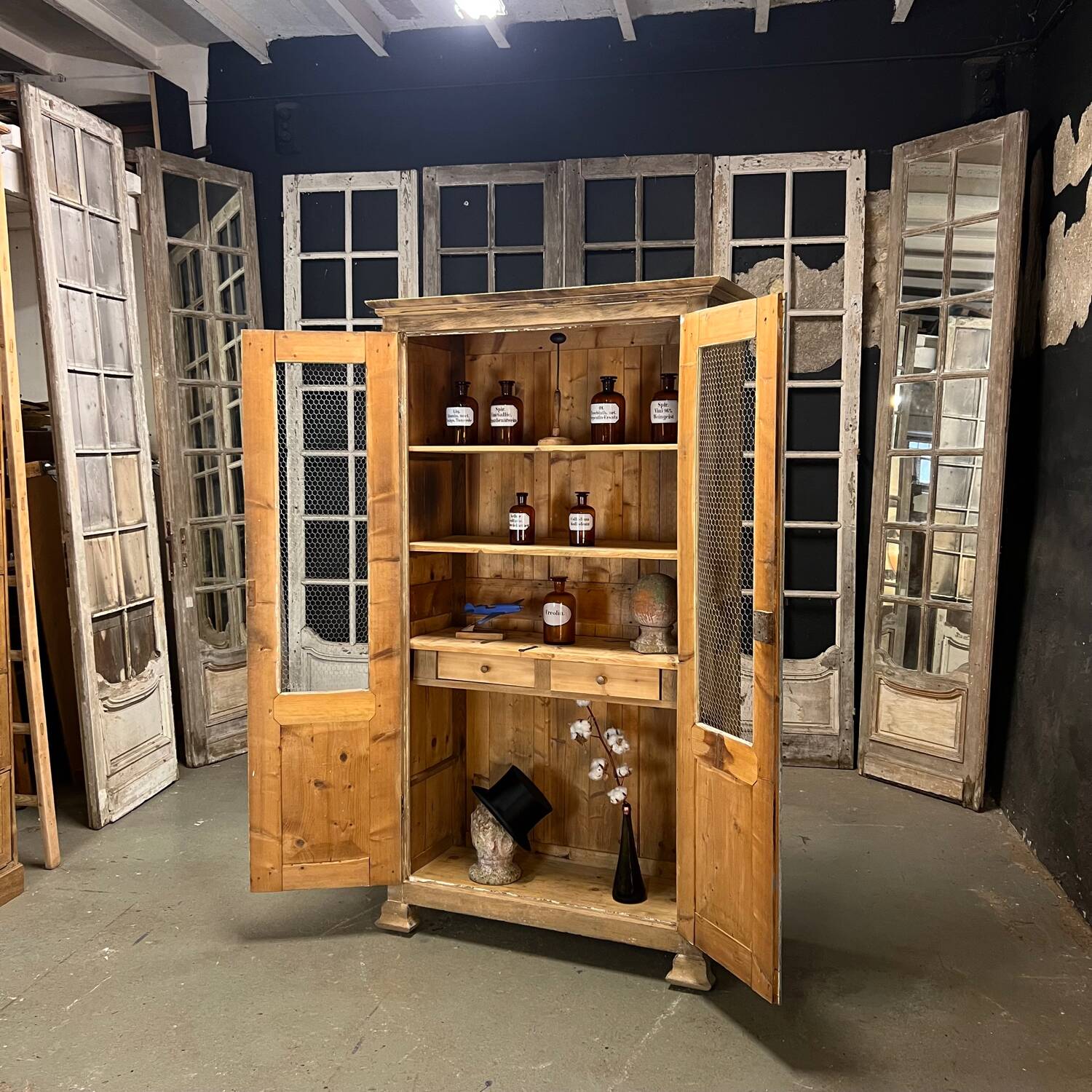 Old patinated mesh cupboard