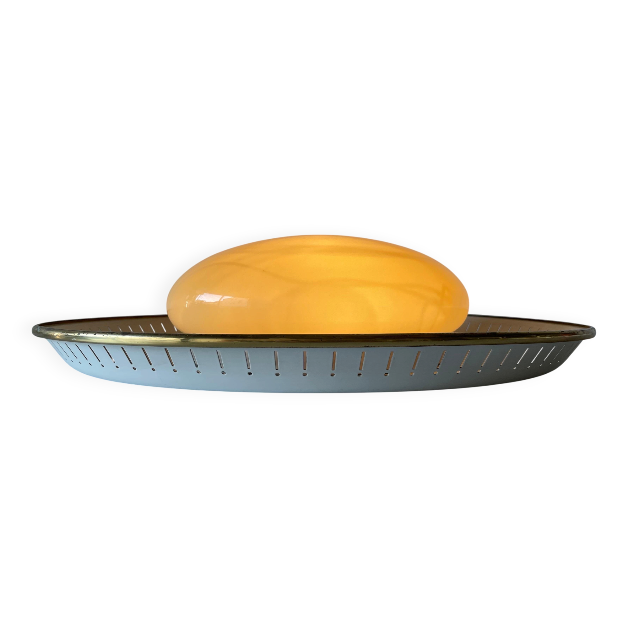 Brass disc and glass clip lamp from the mid-century by Hillebrand, 1950s, Germany.