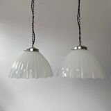 Paire d’anciennes suspensions art-deco en opaline xl