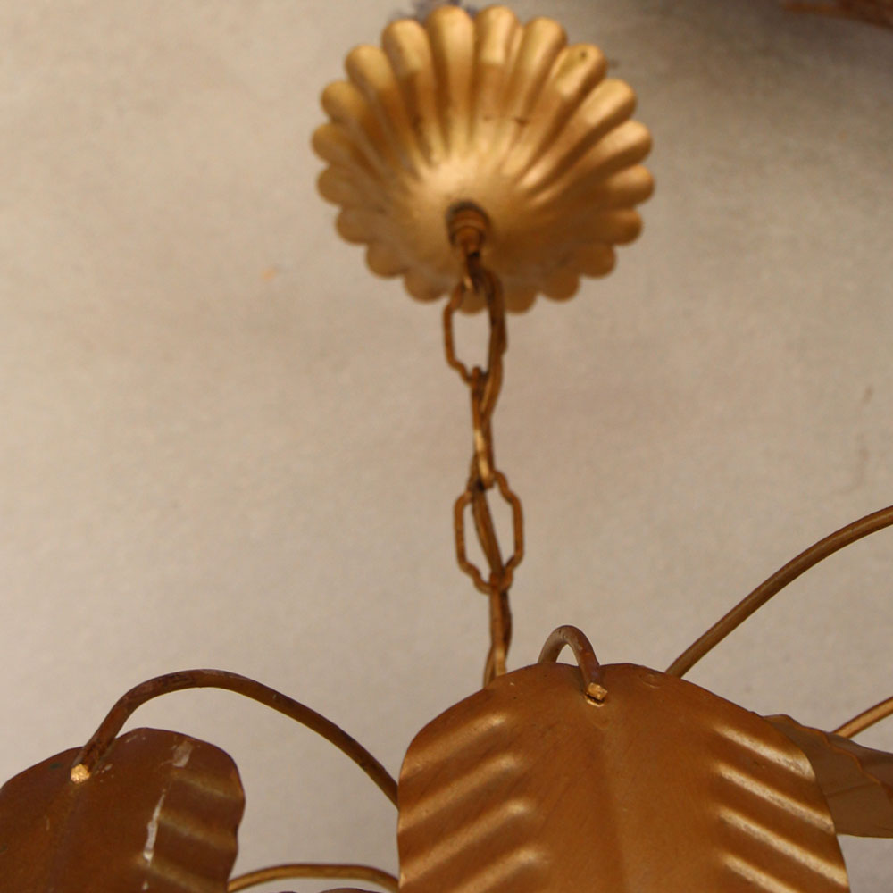 Palm and flower chandelier, matte gold metal