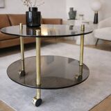 Table desserte laiton et verre-roulettes — style Art Déco