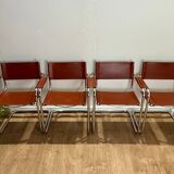 4 fauteuils S34 style Marc Stam en cuir cognac et tubulaire