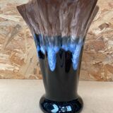 Antique Vallauris Style Ceramic Vase Black Blue Beige Vintage