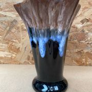 Antique Vallauris Style Ceramic Vase Black Blue Beige Vintage