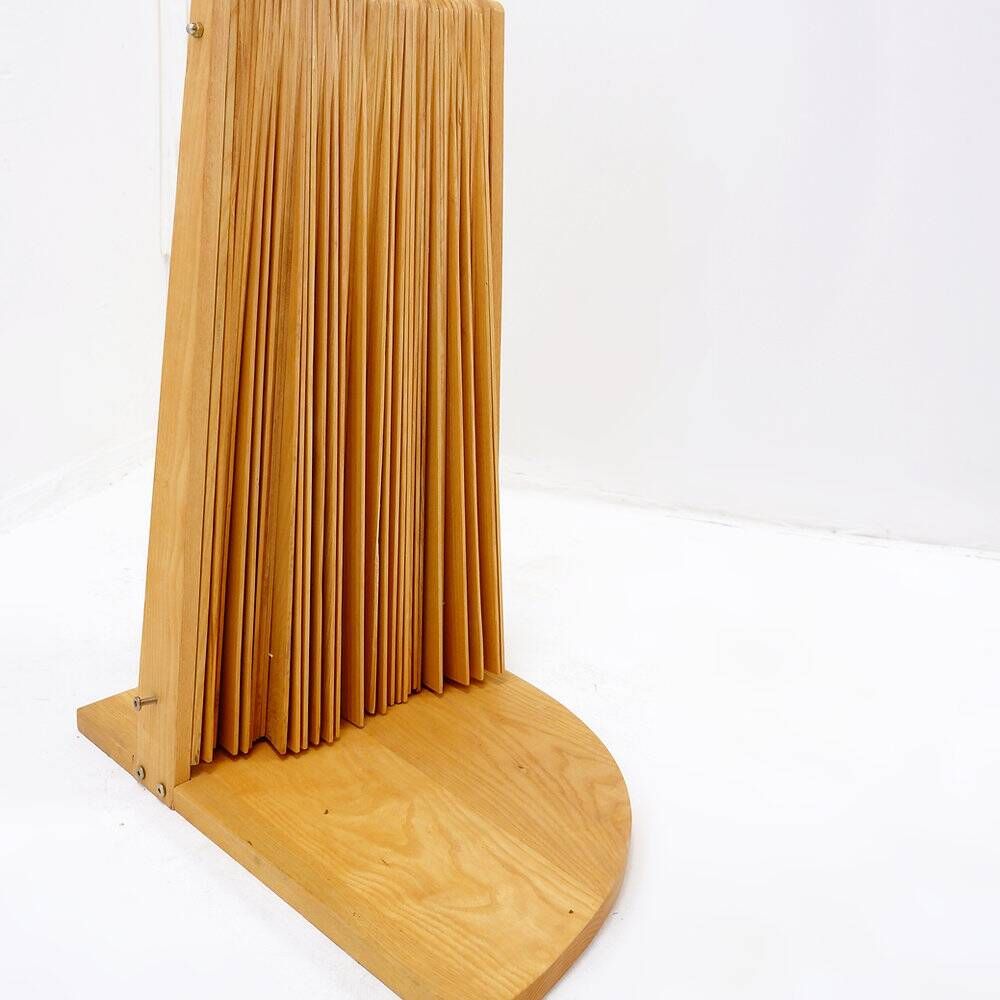 Pine folding screen in the shape of a fan, modern style, France, 1970s - Ø 113cm