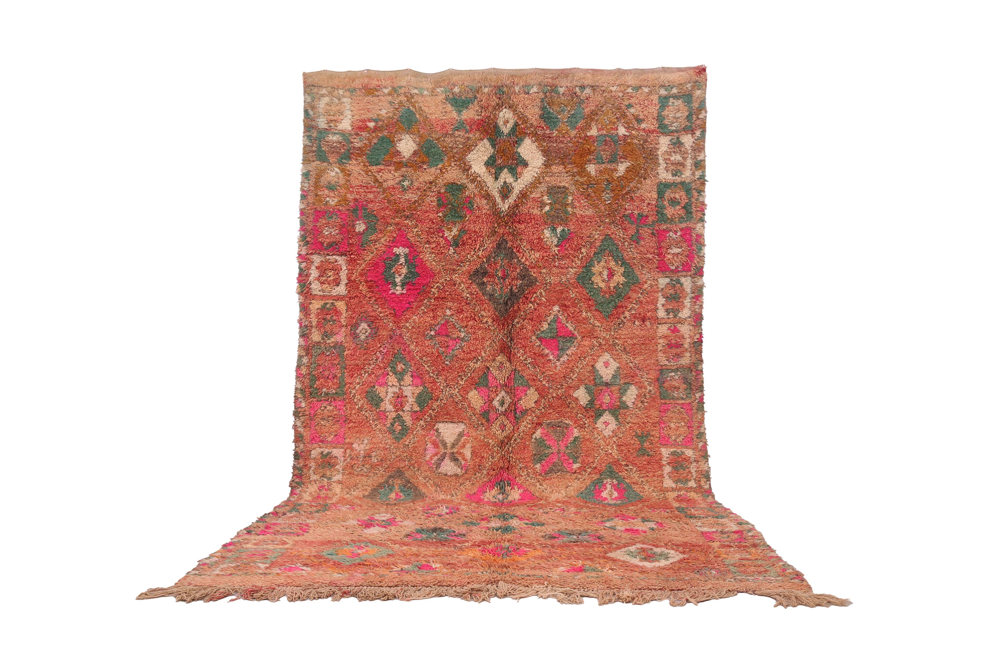Tapis Boujaad vintage 195 x 340 cm - Tapis berbère marocain fait à la main - Tapis en laine