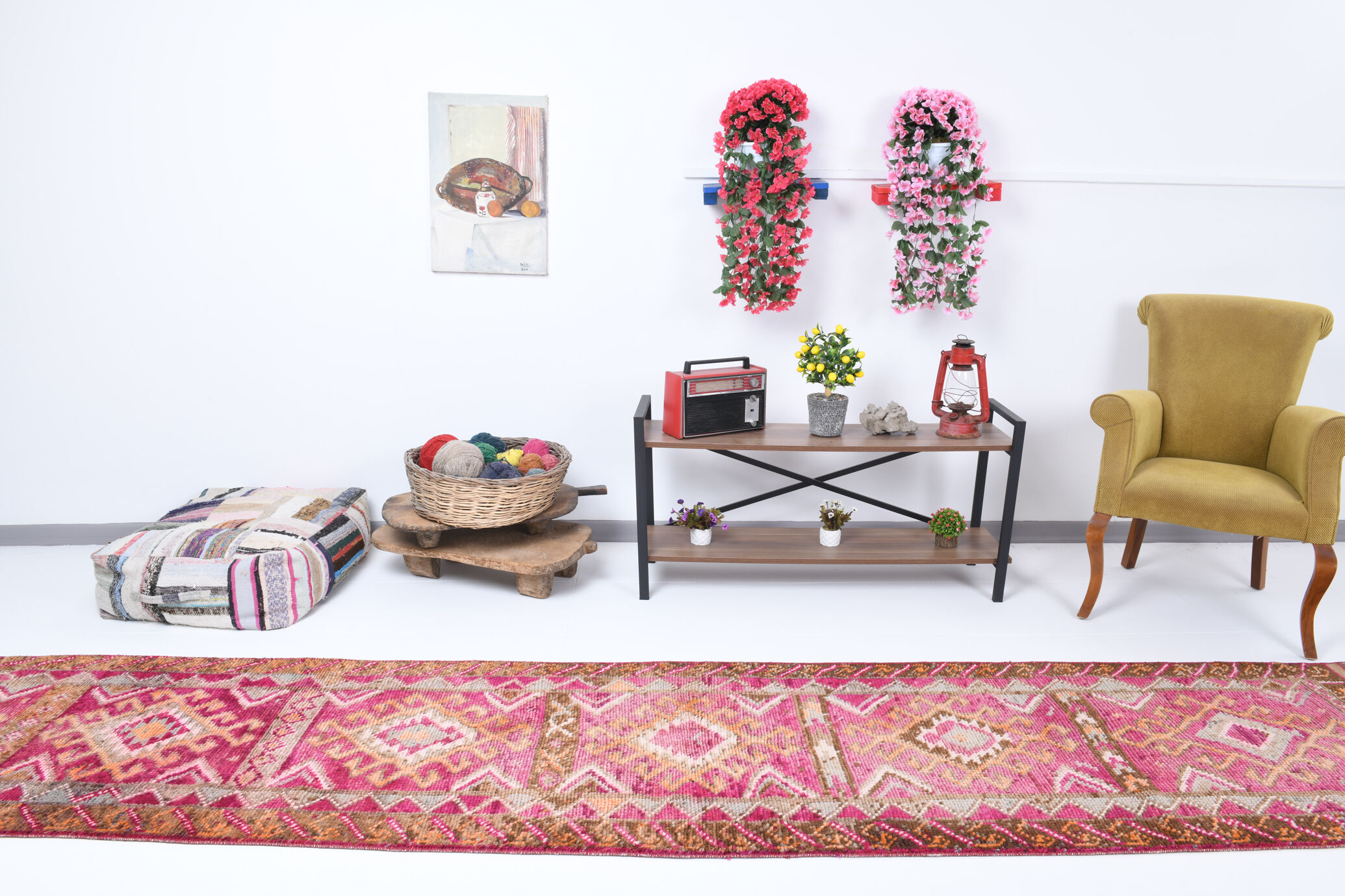 3x13 long hot pink vintage runner rug 399x81cm