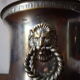 Cache silver metal pot with lion heads