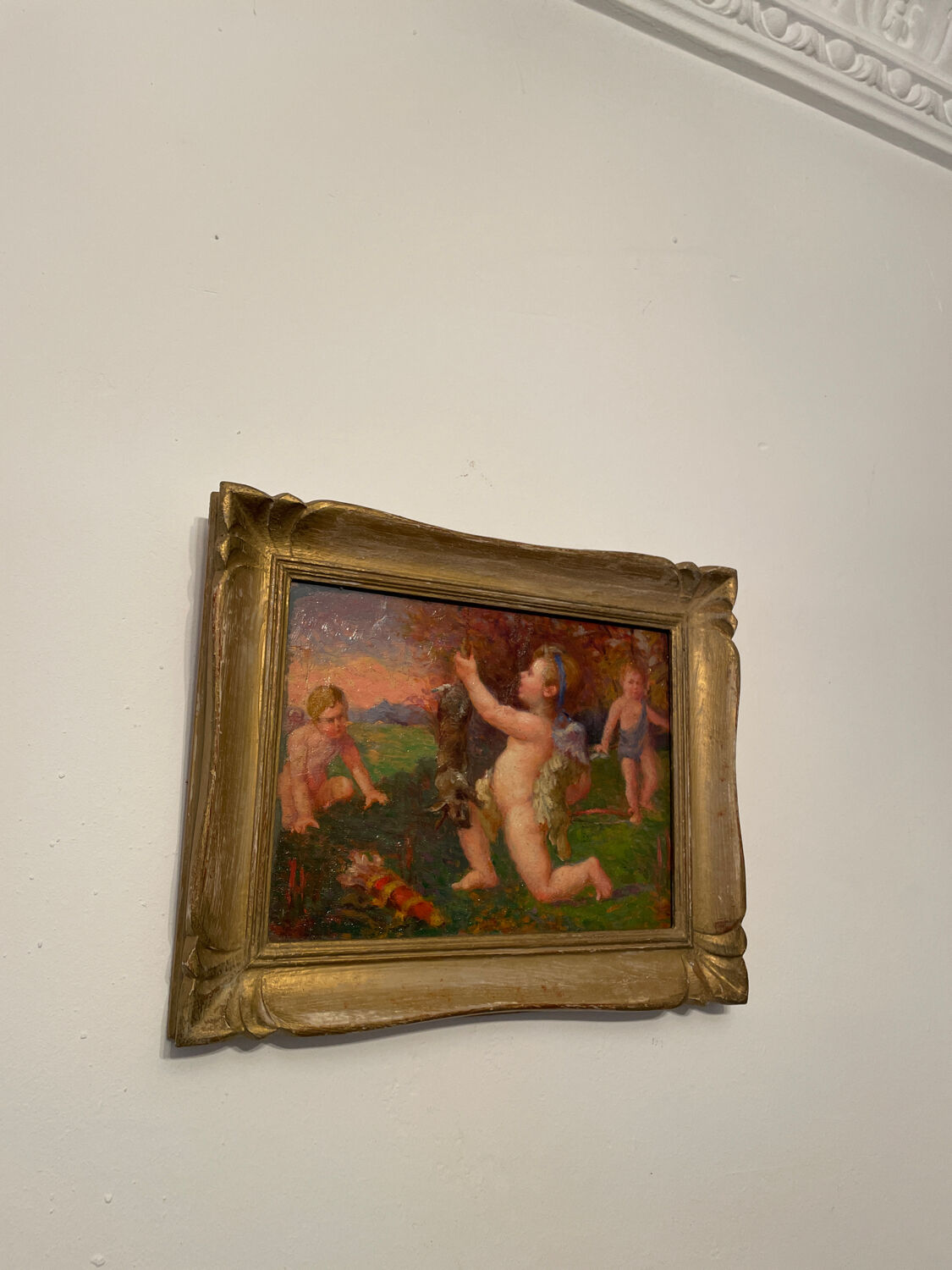 Old painting nineteenth oil on panel "Putti"