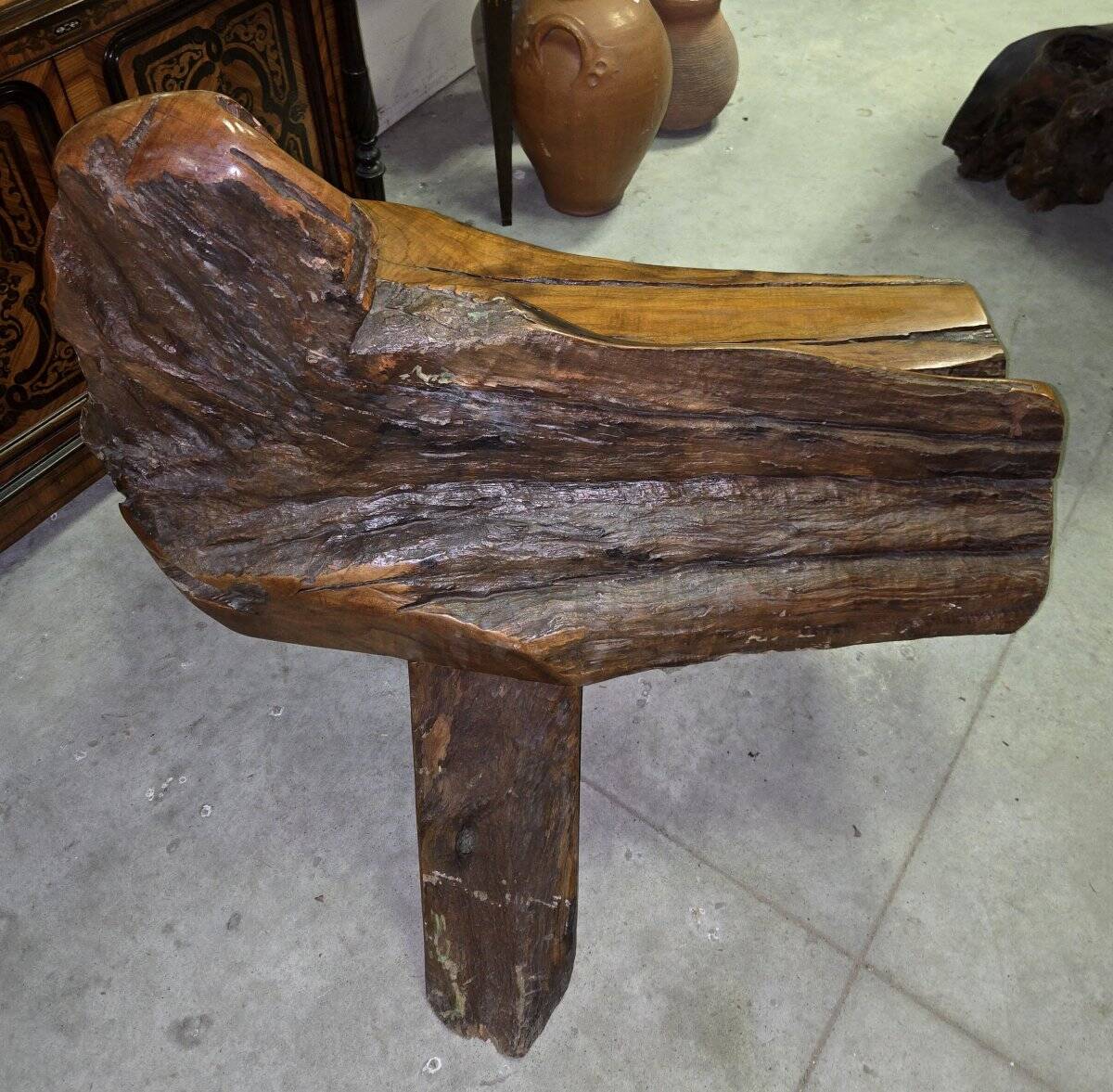 Asia 20th century: bench made of olive wood and driftwood