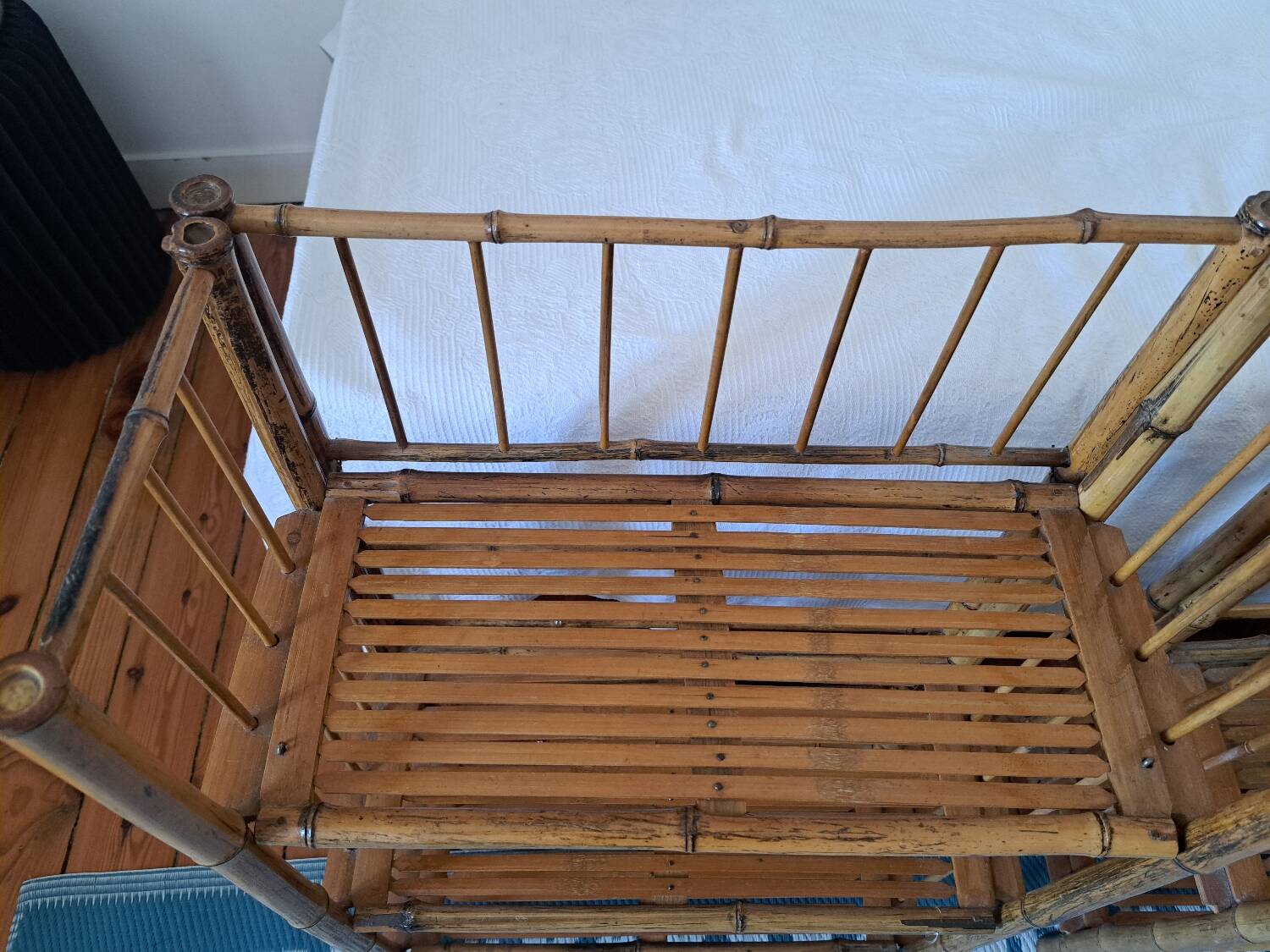 Pair of folding bamboo shelves