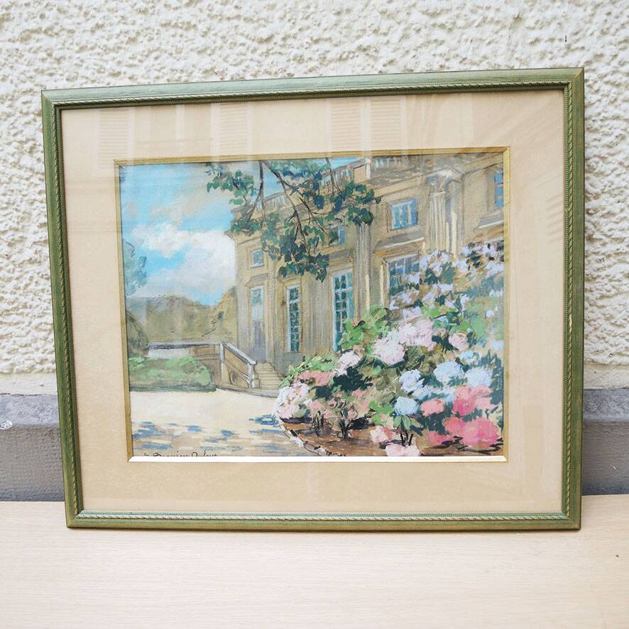 Old framed pastel painting – S. Beaujeu Dufour – Petit Trianon