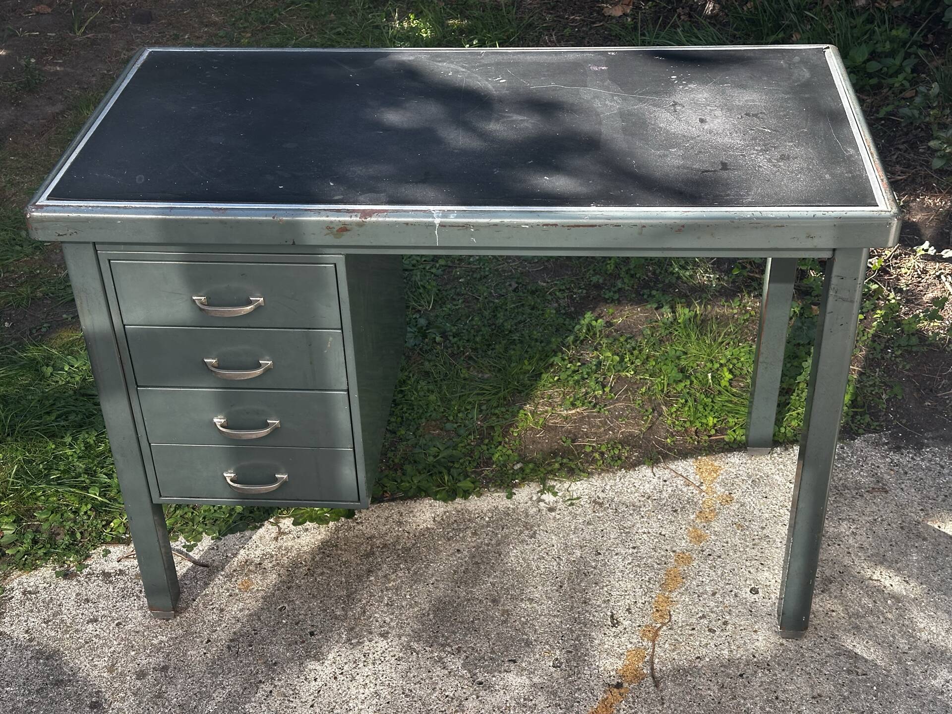 Vintage green metal industrial desk – 1950s