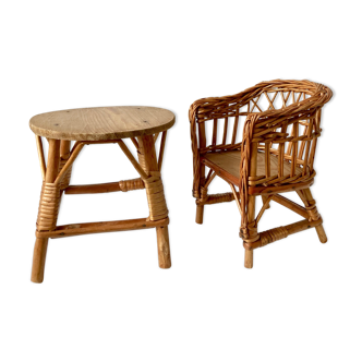 Vintage rattan furniture for doll